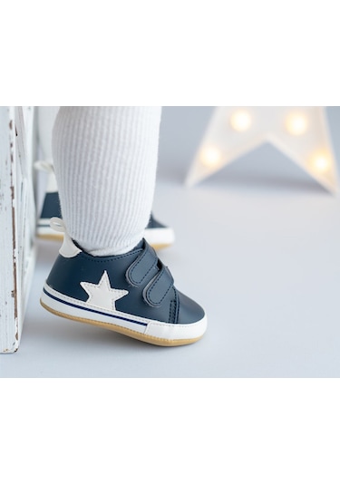 First Step Beyaz Yıldızlı Lacivert Patik Bebek Patik Kışlık, Anaokulu, Kreş, Ev   Günlük Ayakkabı G-2352-LACIVERT Lacivert