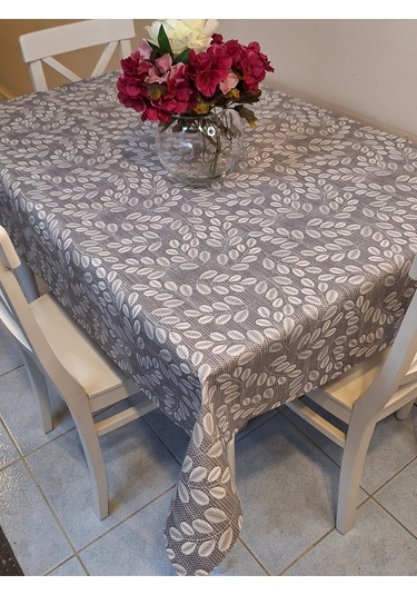 Elyaflı Pvc Muşamba - Desenli Silinebilir Masa Örtüsü Krem Fnt1248 Gri