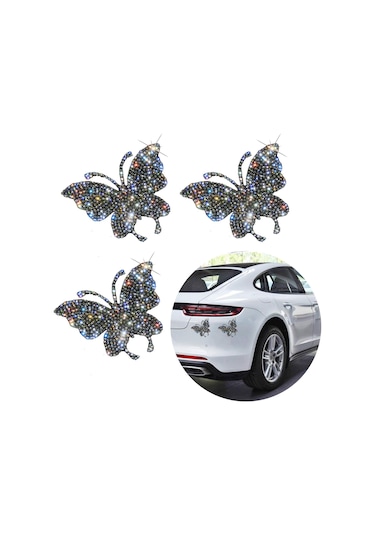 3 Adet Bling Kelebek Kristal Yapay Elmas Araba Çıkartması Çok Renkli