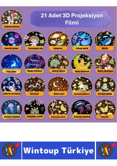 Dekoratif Gezegen Hayvan Özel Gün 21 Farklı 3d Film Çocuk Bebek Odası Robot Projektör Gece Lambası Çok Renkli