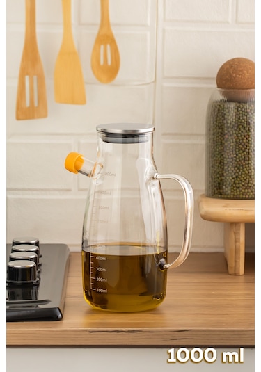 Porsima 2092 Metal Kapaklı Vakumlu Ölçekli Borosilikat Cam Yağdanlık Yağlık Sirkelik 1000ml Şeffaf