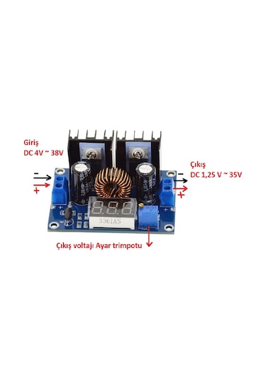 Robotiko-Xl4016 Voltmetreli Ayarlanabilir Voltaj Düşürücü Regülatör 8A