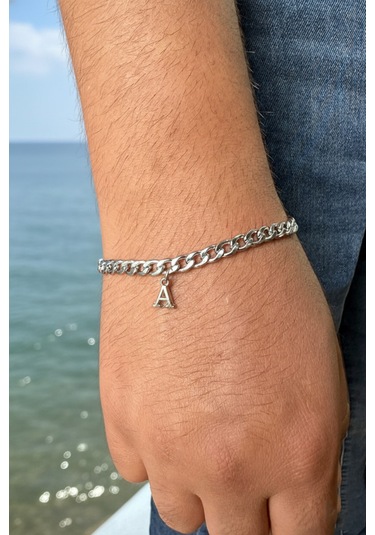 Kişiye Özel Harfli Gurmet Zincirli Unisex Çelik Bileklik Sevgiliye Eşe Hediye Eck06h Metalik