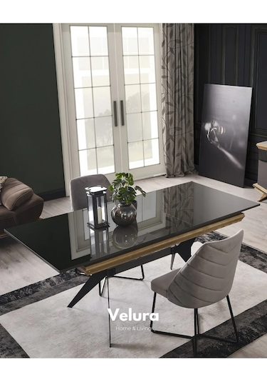 Grand Yemek Odası Takımı Yemek Masası + 4 Adet Sandalye Gri