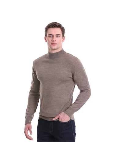 Hatemoğlu Vizon Regular Fit Düz Yarım Balıkçı Yaka Yünlü Triko Kazak 34271 Vizon