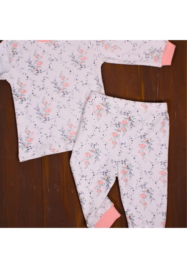 Çiçek Desenli Kız Bebek Pijama Eşofman Takımı Pembe Pembe