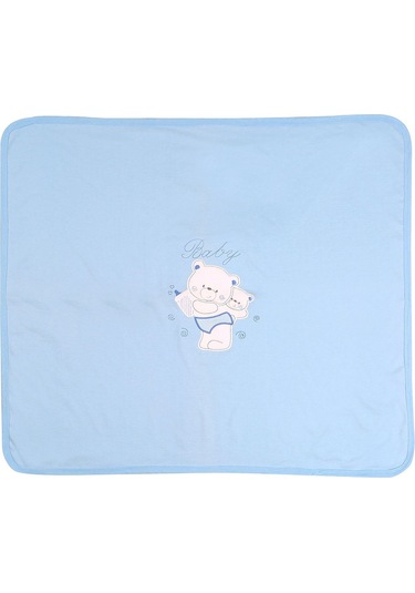 %100 Pamuklu Yenidoğan Çift Katlı Penye Bebek Battaniyesi Sb 513 Mavi Mavi