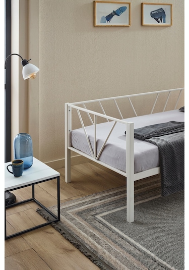 Alchera Daybed Tek Kişilik Sedir Metal Karyola Beyaz