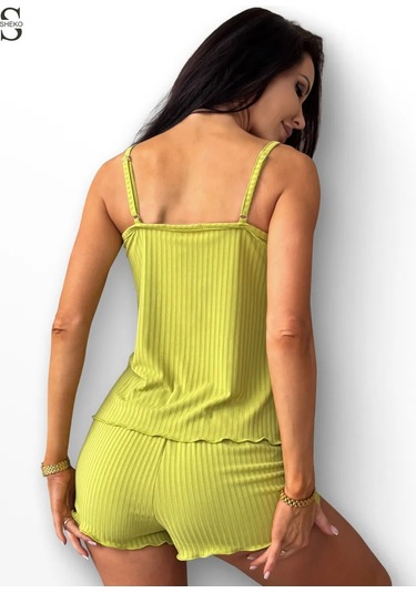 Sheko Kadın Pijama Takımı Evde Giyilebilecek Şortlu Ve Atletli. 330893429 Lime