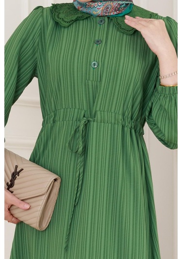 Yakası Güpür Nova Elbise-yeşil-5033 Yeşil