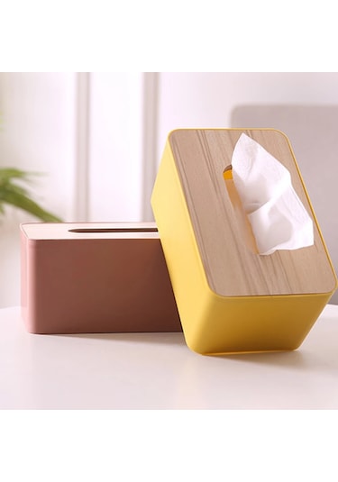 Sarı-ahşap Doku Kutu Tutucu Saklama Kutusu Çıkarılabilir Bambu Kapaklı Tuvalet Kağıdı Kutusu Peçete Tutucu Kılıf Kağıt Mendil Dağıtıcısı Ev İçin
