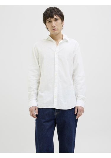 Jack & Jones Slim Kalip Keten Karışımlı Gömlek - 12268964 White