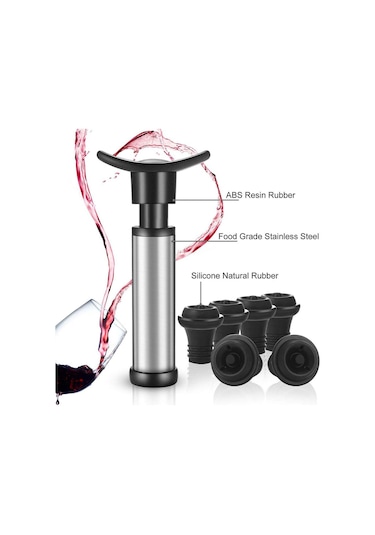 Kırmızı Şarap Tazelik Koruyucu Vakum Pompası 6 Silikon Tıpa