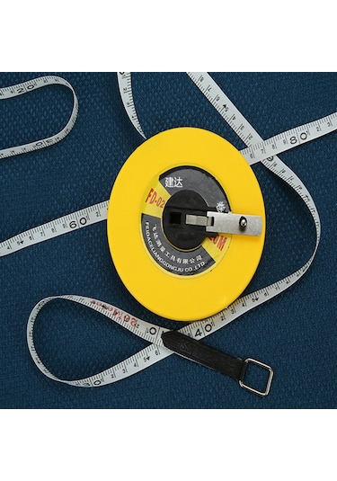 Jianda Fiber Deri Mezura Disk Şeklinde Elle Kumandalı Yumuşak Cetvel Şantiye Ölçüm Cetveli 50m
