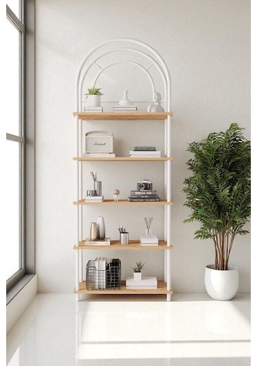 Çevir Kur Atlantik Çam Bohem Kitaplık Çok Amaçlı, 5 Raflı, Dekoratif Dolap 199x71x29 Cm Atlantik Çam