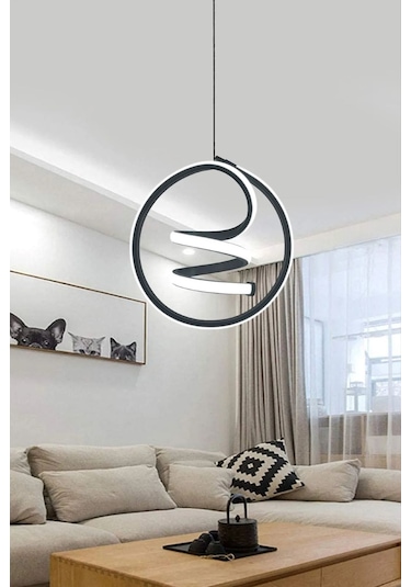 Siyah Kasa Modern Sarkıt Ledli Avize Siyah