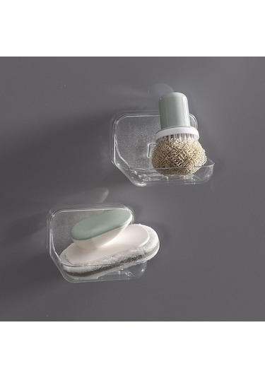 Banyo Mutfak İçin Delme Gerektirmeyen Duvara Monte Yapışkanlı Sabunluk Yarı Saydam Plastik Diğer