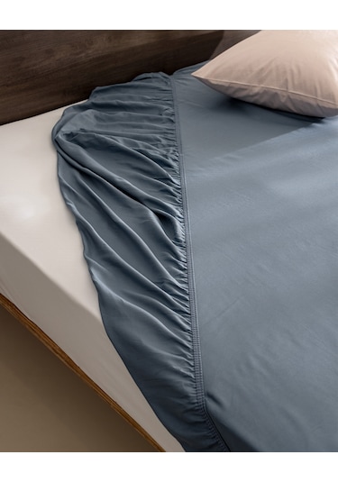 Ciel Tek Kişilik %100 Pamuk Lastikli Saten Çarşaf - Koyu Mavi 8684427179604 Mavi