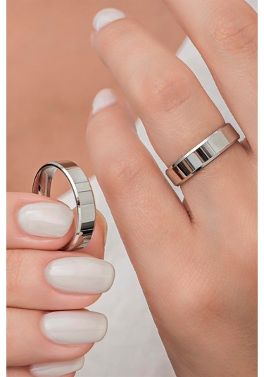 4mm Yanı Kesik Gümüş Klasik Alyans Söz Nişan Yüzüğü Wr89