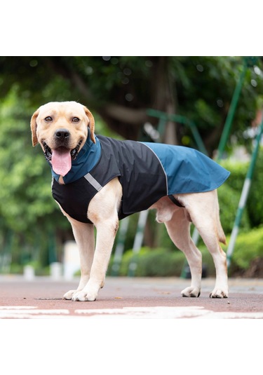 Xindoker Su Gezdirme Yağmurluk - Yansıtıcı Şeritli, Su Geçirmez Köpek Montu Siyah/mavi, Xxl