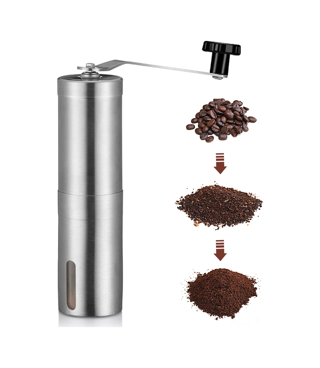 Xindoker El Fırçalı 304 Çelik Kahve Değirmeni, Ev Kullanıma Uygun, Taşınabilir, Ayarlandırabilir Tane, 30g Kapasite, Gümüş