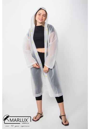 Marlux Unisex Su Rüzgar Geçirmez Kapüşonlu Çıtçıt Düğme Eva Yağmurluk - Beyaz - Sarı