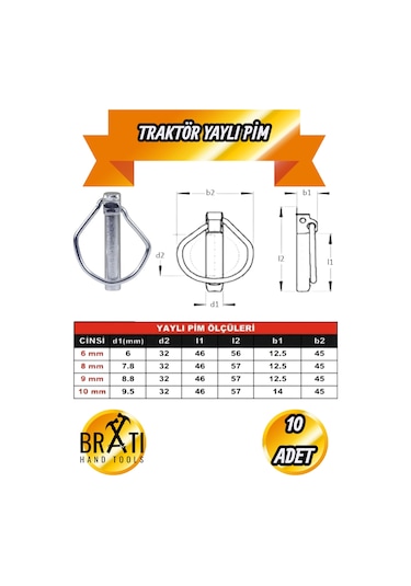 Traktör Pimi Yaylı Pim Römork Ek Pimi 10 Mm 10 Adet