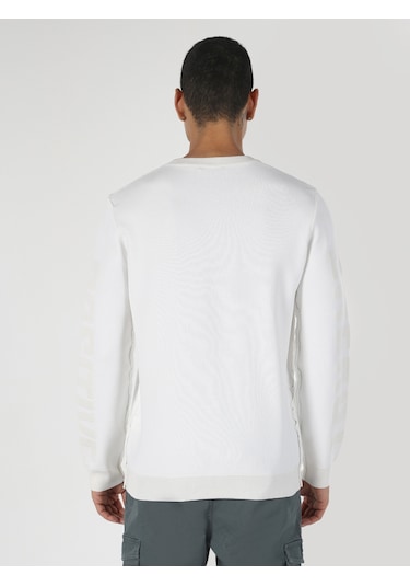 Colin's Regular Fit Bisiklet Yaka Yazı Baskılı Beyaz Erkek Kazak CL1062328_Q1.V1_WHT