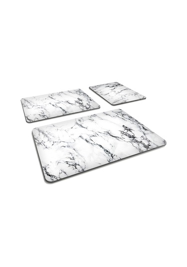 Decorita Cam Kesme Tahtası | Beyaz Mermer Görünümlü | 3'lü Takım