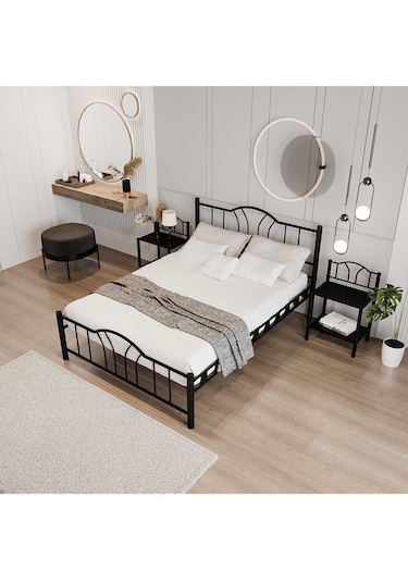 Argimo Bella Çift Kişilik Ferforje Metal Karyola Siyah 140 x 200