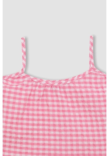 Defacto Kız Çocuk Askılı Kareli Bluz C2301A824SMPN334 Pembe