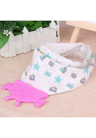 Kangvka Pink Gezegen Robot Desenli Pamuklu Tıraşlık - Silikon Uçlu, Dışarıdaki Sulardan Koruyan, Diş Çıkma Ağrısı Yumuşatan Bebek Bibsi