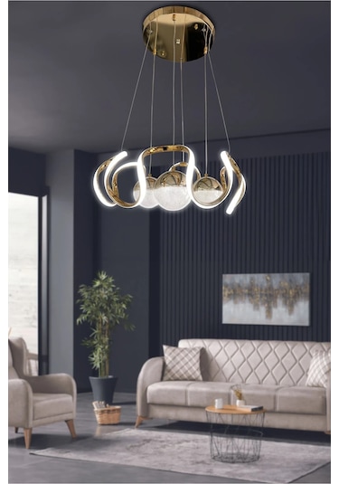 Arya 3 Renk Modern Sarkıt 3 Toplu Led Avize Powerled - Beyaz Işık - Gold Gold