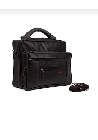 Newish Polo Hakiki Deri Plastik Saplı Postacı El Omuz Çantası Yan Büyük-kasasız Siyah - Siyah