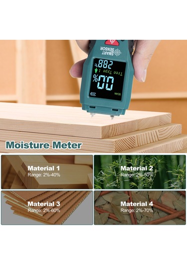 Tenfowee Yüksek Hassasiyetli St9671 Nem Ölçer - Ahşap, Bambu, Kağıt Ve İlaçlar İçin 4 Modlu Lcd Ekranlı