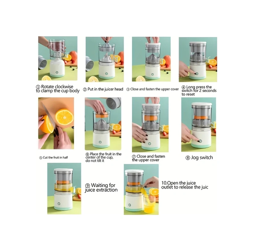 Elmpaly Portakal Beyaz Usb Şarjlı Portakal Sıkacak Makinesi Otomatik Sıkma Verimli Meyve Suyu