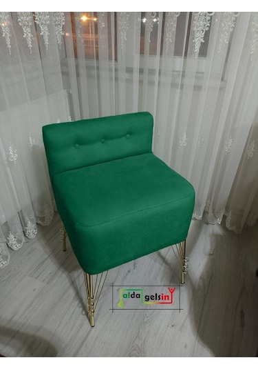 Ultra Lüks Metal Ayak Alda Lokum Puf Gold Yeşil