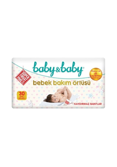 Baby & Baby Süper Fırsat Paketi Kaydırmaz Bantlı Bebek Bakım Örtüsü 60 x 60 CM 30 Adet
