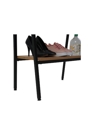 Yeşim 2 Raflı Metal Giysi Askılık Siyah