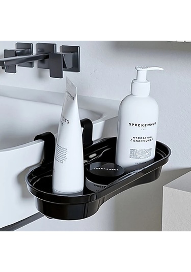Globalbloom Siyah Metaliksiz Askılı Banyo Organizer Çok Bölmeli Duşakabin Üstü Raf Siyah