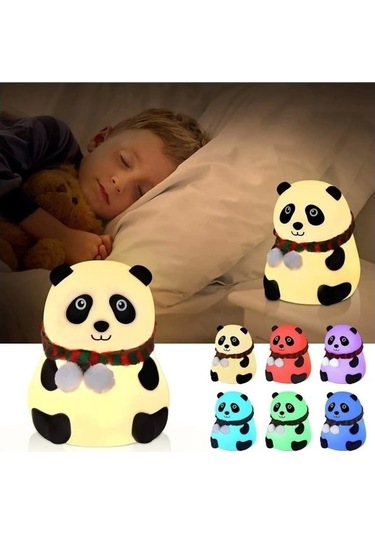Panda Gece Lambası Dokunmatik Sensörlü Renkli Çocuklar İçin Gece Işıkları Masa Lambası Çok Renkli