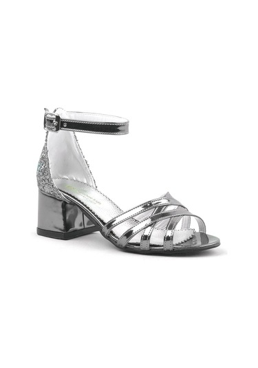 Platin Kalın Topuklu Kız Çocuk Abiye Ayakkabı Platin