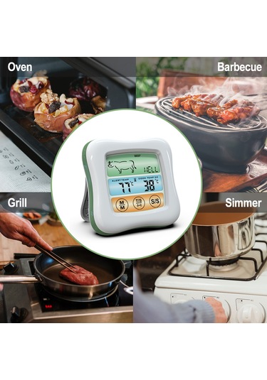 Lemestar Isı Ölçer, 2.6" Renkli Dokunmatik Ekran, Zamanlayıcı, Su Geçirmez Prob, Fırın Ve Mutfak Gıda Sıcaklığı Ölçümü, Beyaz-yeşil Çok Renkli