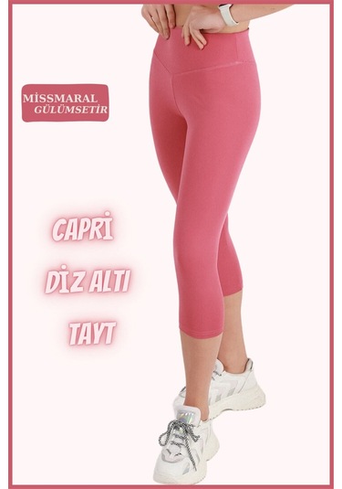 Diz Altı Kapri Tayt Gül Kurusu Yüksek Bel Toparlayıcı Dar Paça Karyoka Dikiş Detaylı Capri 1020 Gül Kurusu