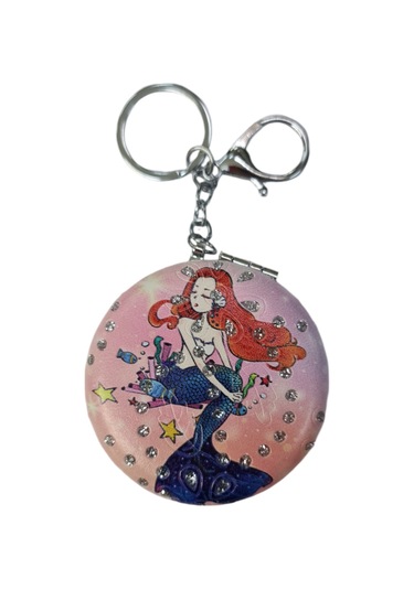 Gigi Panda Anahtarlıklı Taşlı Deniz Kızı Desenli Katlanır Makyaj Aynası