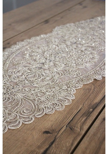 Simli Dantel Kordon Örme Detay Masa Runner Fiskos Örtüsü 100x35 Cm2007-dantel 001