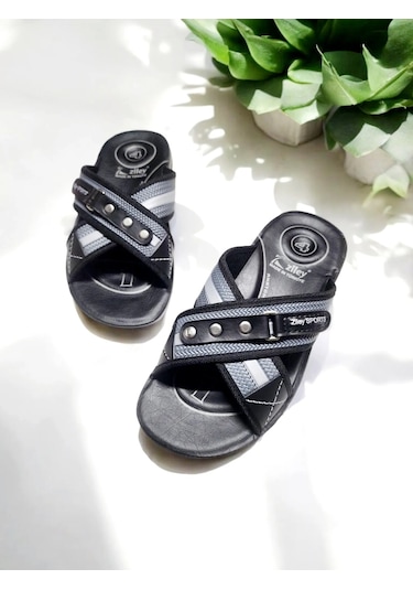 Ortopedik 4 Nokta Yumuşak Taban Ev Ve Dışarı Terliği Gri - Siyah