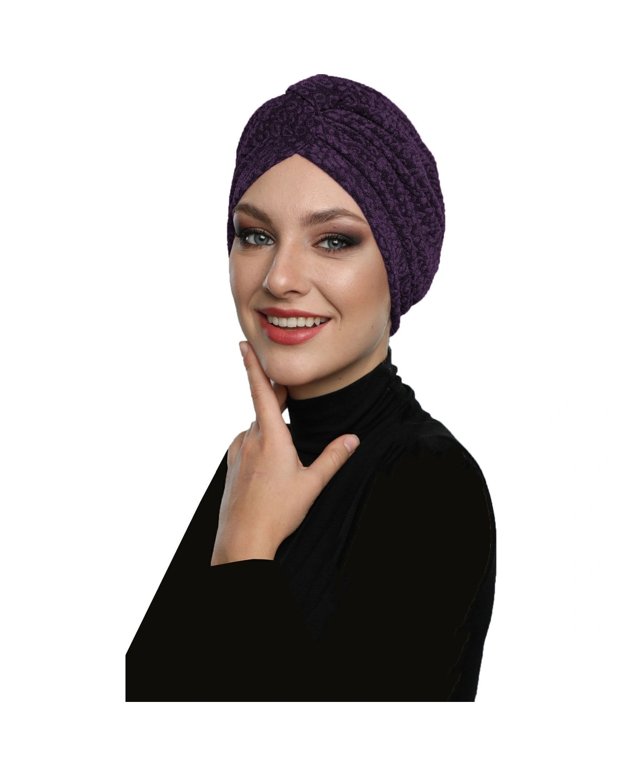 Brokar Bantlı Mürdüm Astarlı Hazır Türban Tesettür Bone Murdum