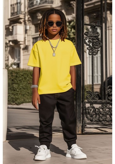 Sarı Çocuk T-shirt Kız Erkek Unisex %100 Pamuk SARI