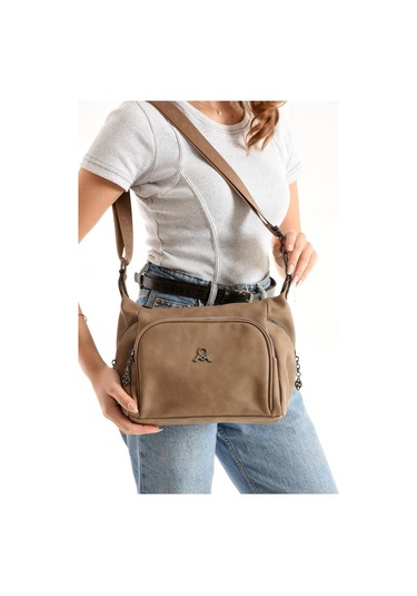 Kadın Postacı Çanta Çapraz Askılı Suni Deri Omuz Çantası 32 22 Cm Mega Günlük Omuz Çantası Vizon